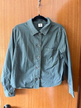 cAbi Olive Green Button-Front Jean Jacket